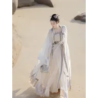 Hanfu, Spring–Summer Daily Tencel Stand-Collar Robe with Gauze Ma mian Skirt