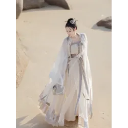 Hanfu, Spring–Summer Daily Tencel Stand-Collar Robe with Gauze Ma mian Skirt