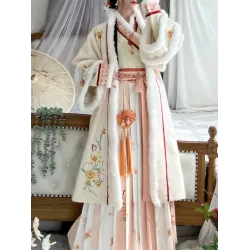 Winter Lined Song-Style Hanfu Set with Cross-Collar Jacket & Pleated Skirt