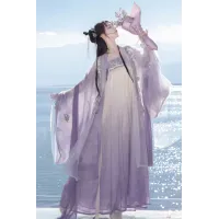Purple Wide-Sleeve Ruqun & High-Waist Skirt Hanfu Set – Spring/Summer Daily