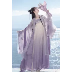 Purple Wide-Sleeve Ruqun & High-Waist Skirt Hanfu Set – Spring/Summer Daily
