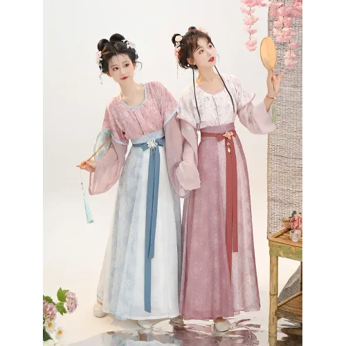 Printed Tang-Style Beizi & Eight-Slit Skirt Hanfu – Spring/Summer Daily