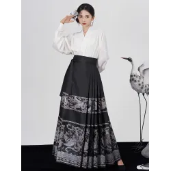Hanfu, New Chinese-Style Ma mian Skirt Set with Airplane Sleeves for Daily Commuting