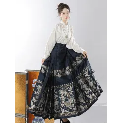 Hanfu, Ming-Style Daily-Use Improved Brocade Filigree Iridescent Ma mian Skirt Set