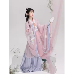 Gardenia Moon Wei-Jin Hanfu Set – Wide-Sleeve Ru, Waist-High Skirt & Embroidered Wrap