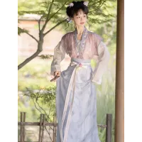 Round-Collar Beizi Cardigan & Eight-Slit Skirt – Tang-Style Hanfu
