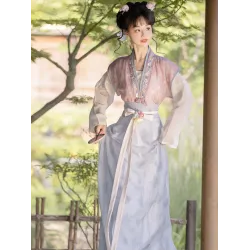 Round-Collar Beizi Cardigan & Eight-Slit Skirt – Tang-Style Hanfu