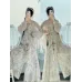 Hanfu, Song-Style Improved Pants and Skirt Ensemble in Ink-Dyed Plum Design for Spring–Summer Daily Wear
