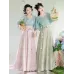 Hanfu, Tang-Style Tencel Printed Beizi Jacket with Waist-High Eight-Pleat Skirt for Summer