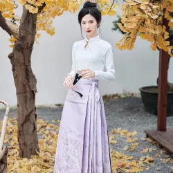 Hanfu, 2025 Summer Blue Ma mian Skirt Bridesmaid Dress in Thin New Chinese National-Style Set