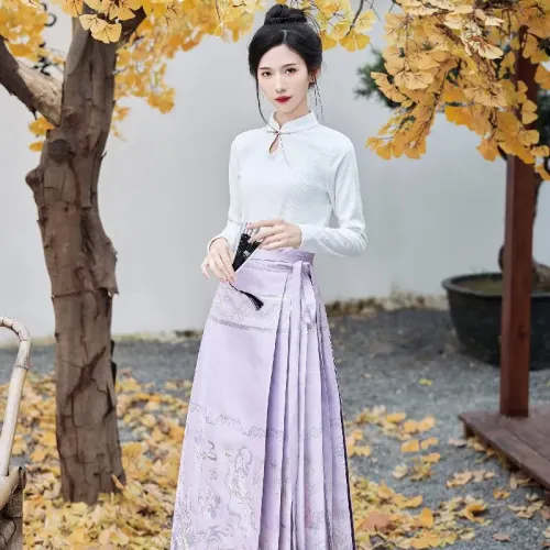 Hanfu, 2025 Summer Blue Ma mian Skirt Bridesmaid Dress in Thin New Chinese National-Style Set