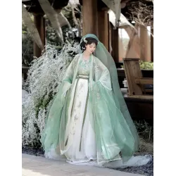Qingdie Song-Style Hanfu – Waist-High Wide-Sleeve Top & Suspender Pleated Skirt