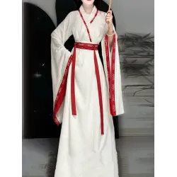 Wei-Jin Style White Warring States Robe with Large Sleeves – 2025 Office Wear