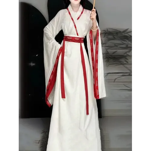 Wei-Jin Style White Warring States Robe with Large Sleeves – 2025 Office Wear