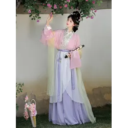 Song-Style Half-Sleeve Cross-Closure Hanfu Set with Printed Waist-High Skirt