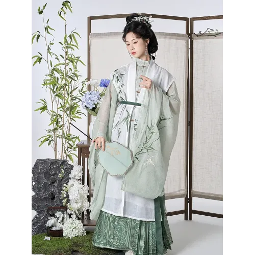 Late Ming-Style Embroidered Cross-Collar Stand-Collar Wide-Sleeve Jacket & Horse-Face Skirt