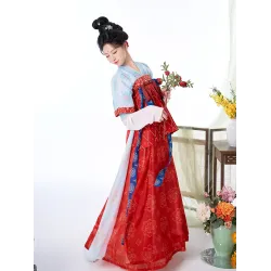 Red Gauze Tang-Style One-Piece Chest-High Broken Skirt Hanfu Set