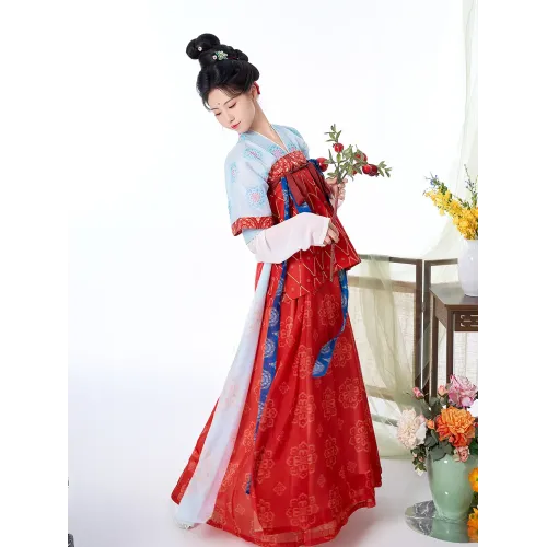 Red Gauze Tang-Style One-Piece Chest-High Broken Skirt Hanfu Set