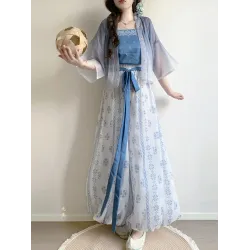 Hanfu, New Chinese-Style Short Jacket and Camisole with Bloomers for Summer Daily Wear