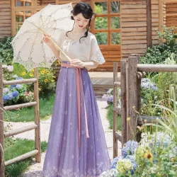 Modified Tang-Style Short-Sleeve Hanfu with Broken Skirt